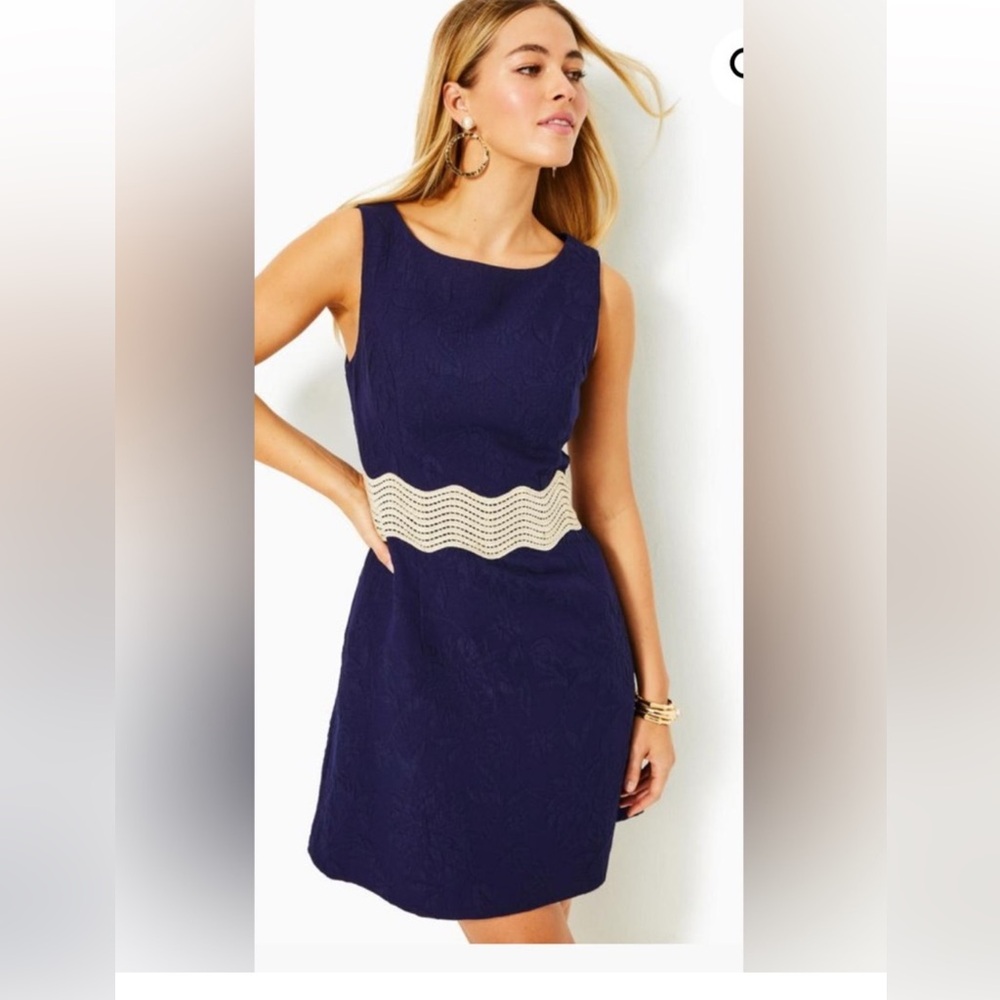 NWT Lilly Pulitzer SIARRA STRETCH DRESS TRUE NAVY CALIENTE PUCKER JACQUARD 0